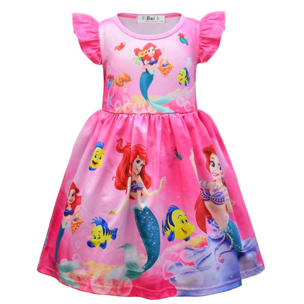 Barn sjöjungfru prinsessan Ariel printed festklänning flicka Casual A-line klänningar Rose Red 6-7Years