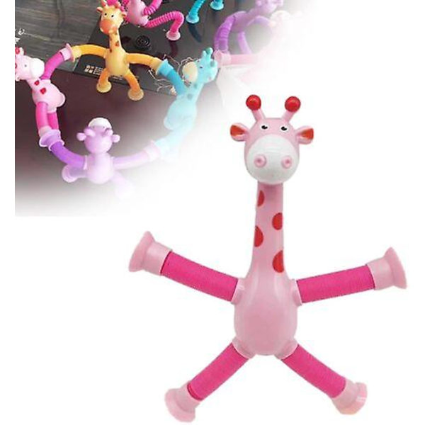 4st teleskopisk sugkopp Giraffe leksak, giraff leksak sensoriska leksaker 1Pcs pink with light