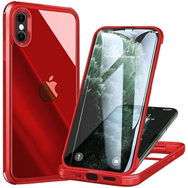 UBUNU iPhone Xs Max- case med skärmskydd [Inbyggt 9H hårt härdat glas], för Magsafe 360 ​​helkroppsskydd, genomskinligt skyddande iPh Red