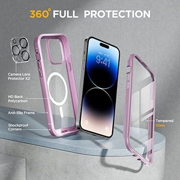 Miracase Glass Series Designad för iPhone 14 Pro Max Case 6,7 tum, [2023 Upgrade] Bumper Case med inbyggd 9H härdat glas Scr Mag-Impatiens Pink