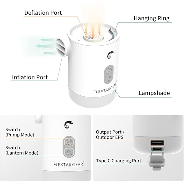 Max Pump 2 Pro Bärbar Mini Luftpump Camping Utrustning Elektrisk Uppblåsare Usb Laddning Belysning För Utomhus Black