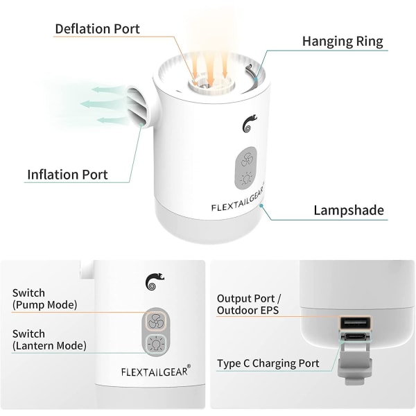 Max Pump 2 Pro Bärbar Mini Luftpump Camping Utrustning Elektrisk Uppblåsare Usb Laddning Belysning För Utomhus Orange