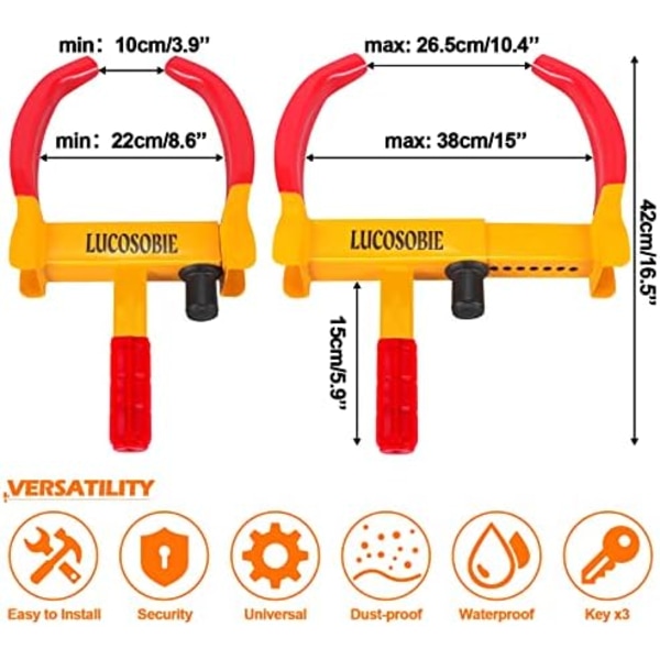 Lucosobie Trailer Wheel Lock - Specialdesignat Car Wheel Lock 8.6&#34;-15&#34; för stora däck - Bilsäkerhet 12-håls hjullås - Red-yellow-Max 15'' none