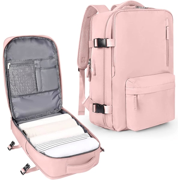 Stor reseryggsäck för kvinnor, flygbolagsflyggodkänd Vattentät 15,6 tums ryggsäck för bärbar dator, bärbar ryggsäck med skofack Rosa Pink Large