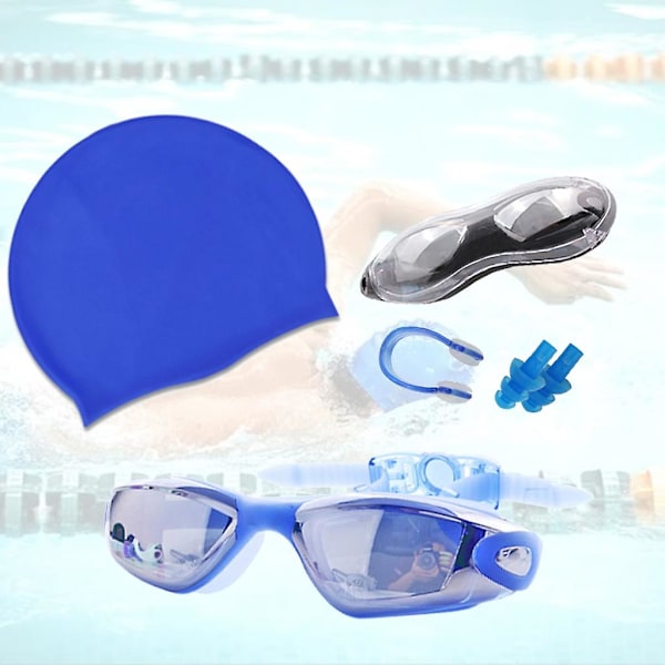 Simglasögon Vattentät silikon Simmössor Simglasögon & Kepsar Set Blue