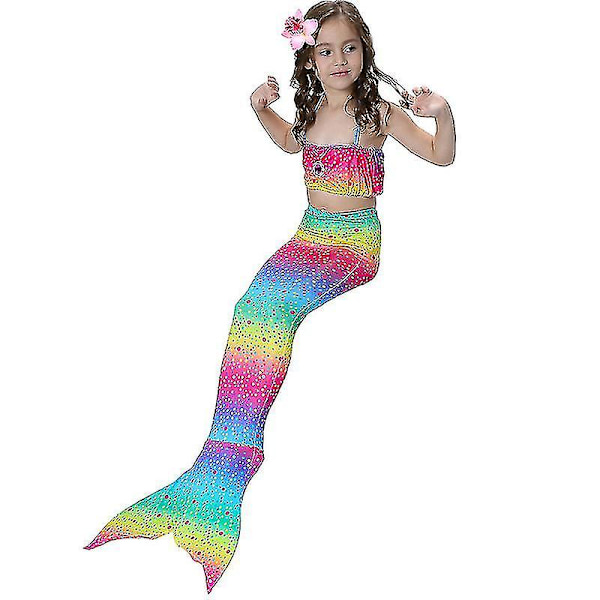 Barn Flickor Mermaid Tail Bikini Set Badkläder Baddräkt Simdräkt Rainbow 10-11 Years