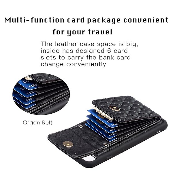 Bf22-stil för Iphone 6 Plus / 6s Plus / 7 Plus / 8 Plus Kickstand Läder+tpu- case Korthållare Cover Black