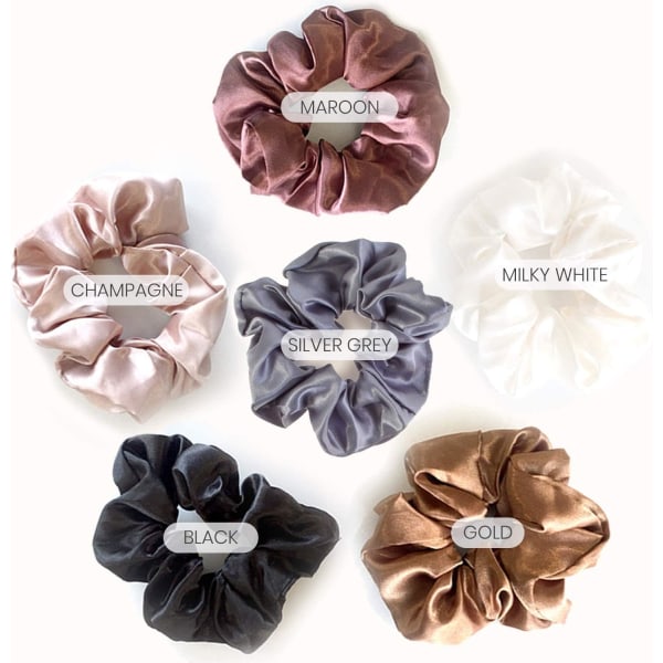 Satin Scrunchies Hår Scrunchies, 6 färger, elastiska, hästsvans, mjukare än vanliga hårband och flätgummi, Satin hårrep No Pul