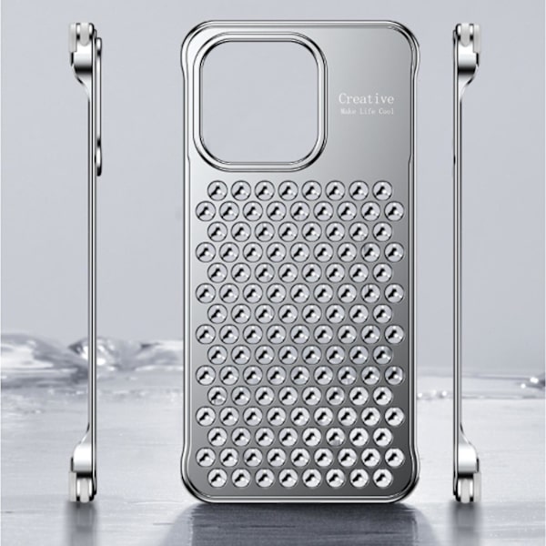 Case i metall kompatibelt med Iphone 15 Pro Max, ramlös aluminiumlegering ihålig fyra hörn stötsäker cover Silver For iPhone 15 Pro Max