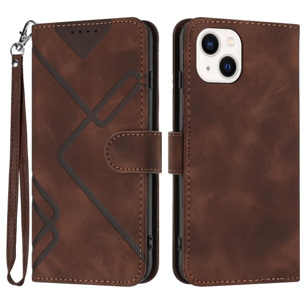 Line Pattern PU case för iPhone 15 Brown