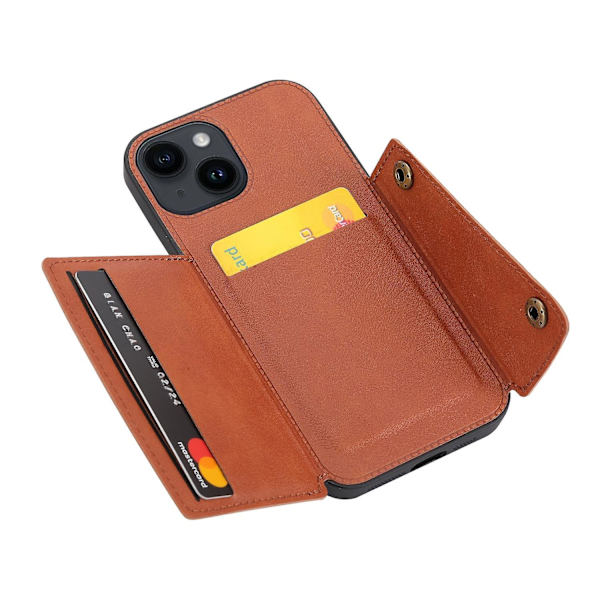 Phone case med dubbelt spänne för iPhone 15 Brown