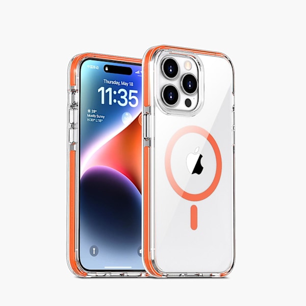 För Iphone 15 Klart Case, Magnetisk Magsafe Case För Iphone 15 Transparent Shcokproof Orange