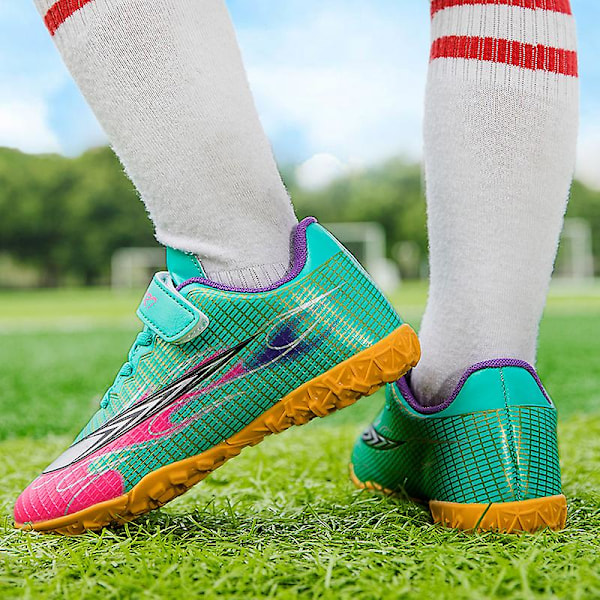 Fotbollsskor för barn, halkfria fotbollsskor med dubbar, grässkor, sneakers Yjg2231 Cyan 33