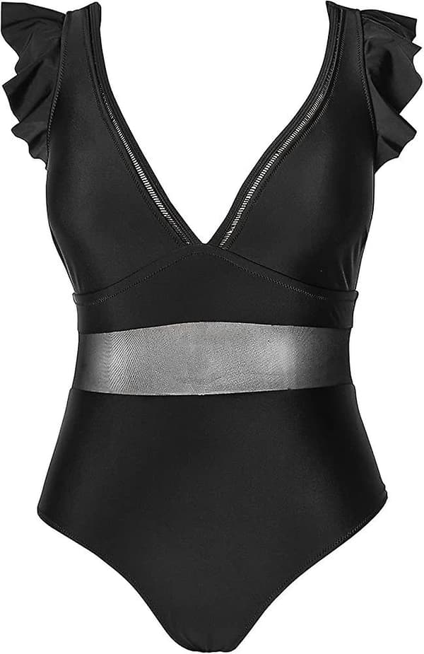 Kvinnor Plus Size Baddräkt One Piece V-hals Ruffle Mesh Baddräkt Simning