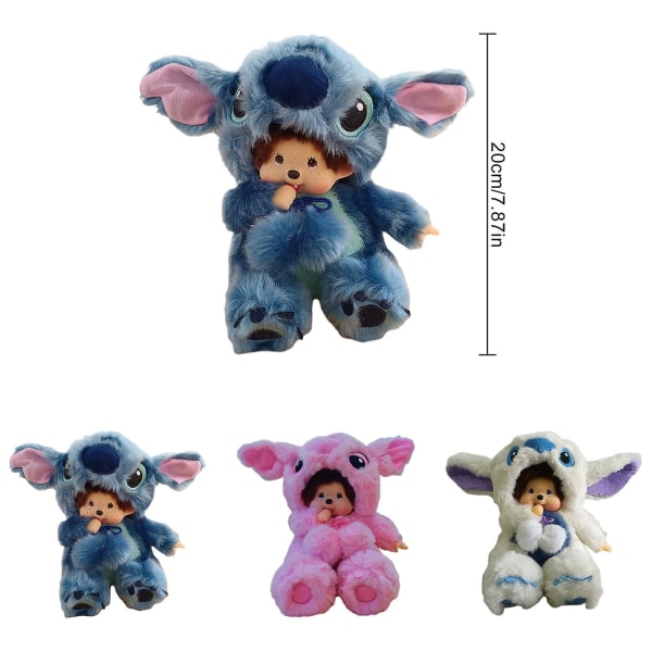 Tecknad Monchhichi Stitch plyschdocka Kawaii mjuk plyschdockaleksak för barn blue