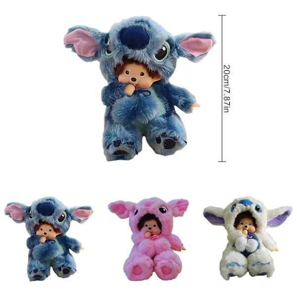 Tecknad Monchhichi Stitch plyschdocka Kawaii mjuk plyschdockaleksak för barn pink