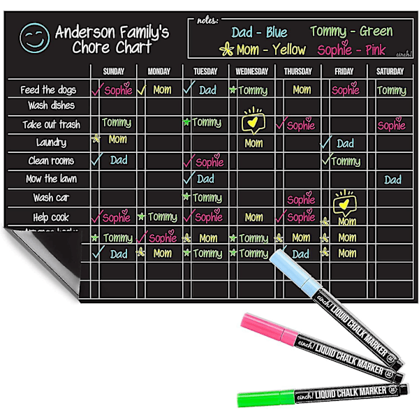 Magnetic Black Dry Erase Chore Chart för flera barn och vuxna null none
