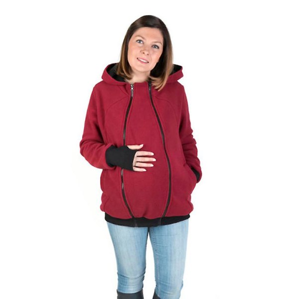 Kvinnor Gravid Baby Hoodie 3 In 1 Multifunktion Sweatshirt Jackor Black Red Stripe XL