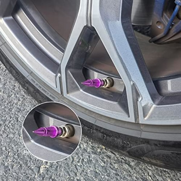 SINGARO 45 mm spikade aluminiumstamventilkåpor, 4 st Dammtäta däckhjulsstamskydd för bilar, SUV:ar, lastbilar, cyklar och motorcyklar (svart) 45MM-Purple