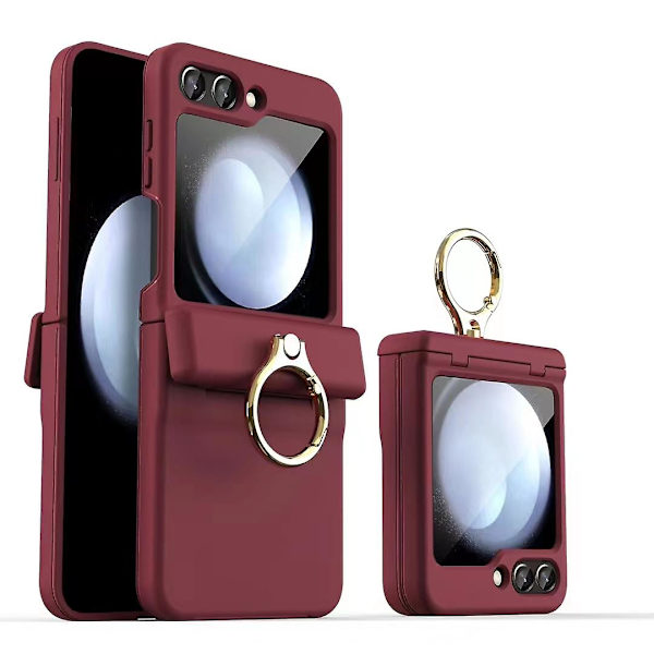 Hard Z Flip 5 Case, Case Kompatibel Samsung Galaxy Z Flip 5 med skärmskydd & ring Stativ & gångjärnsskydd Dark red