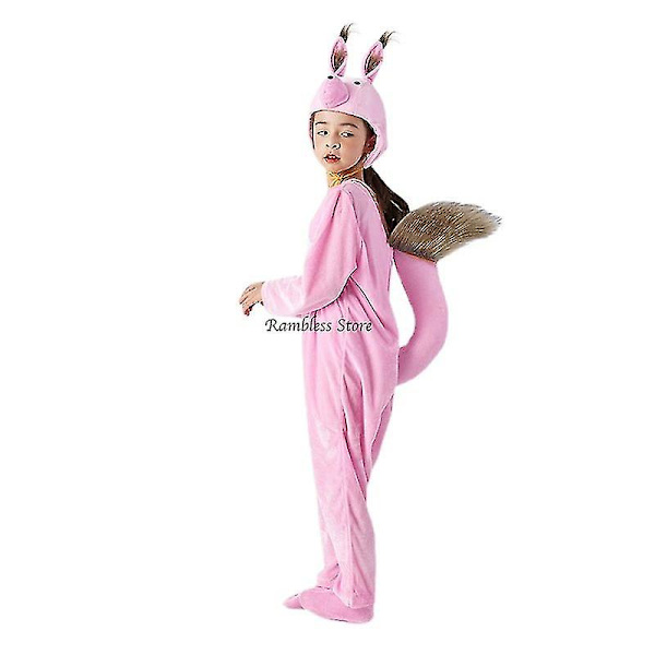 5 färger Barn Ekorre Cosplay Jumpsuit För Barn Djur Scen Fairy Tale Performance Kläder Halloween Squirin Cos Kostym 110cm Short Pink