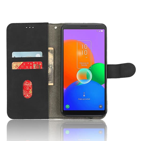 För Tcl 403 Phone case Stativ Plånbok Stötsäker Tpu+pu Cover Black