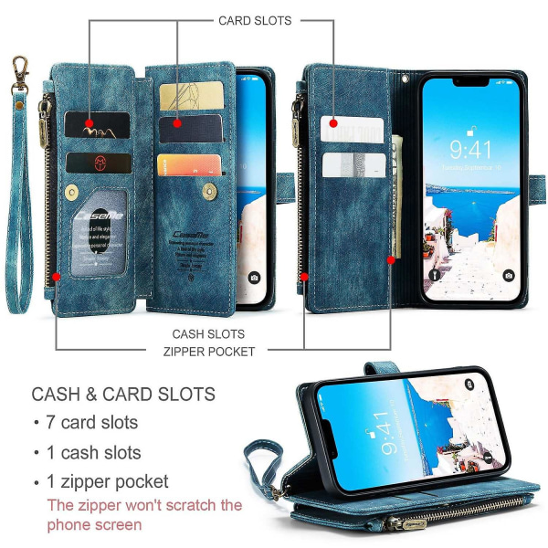 Multifunktionellt case för iPhone 15 Plus Blue