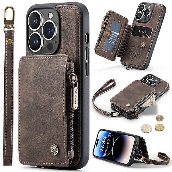 Multifunktionellt RFID- case för iPhone 15 Pro Brown