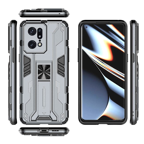 För Oppo Find X5 Pro Drop Stötsäker hård PC Soft Tpu Cover Slim Fit Kickstand Phone case - Svart Grey