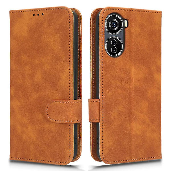 För Zte Blade V40 Design Anti-drop Tpu+pu Läder Phone case Stativ Plånbok Skin-touch Feeling Cover Brown