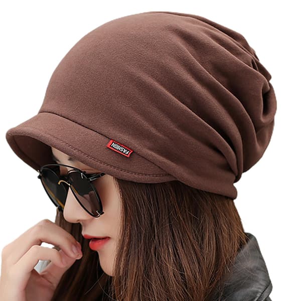 Dammössa i bomull Tjock Varm Vindtät Enkel Solid Color Beanie Hat Coffee