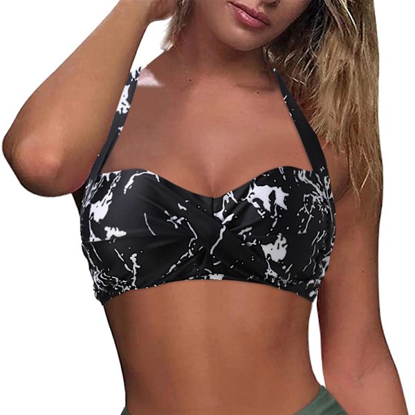 Baddräkt i plusstorlek för kvinnor Baddräkt Dammode Mångsidigt sexigt tryck Baddräkt Halter Baklös Bikinitoppar Baddräkter Black M