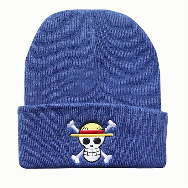 One Piece Anime Theme Pirate Monkey D.luffy Pattern Beanie Hat For Herr Kvinnor Unisex Vinter Varm Manschett Cap Mjuk Stretch Stickad Beanies Blue