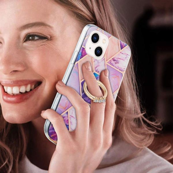 TPU- case med skarvmarmormönster för iPhone 15 Light purple