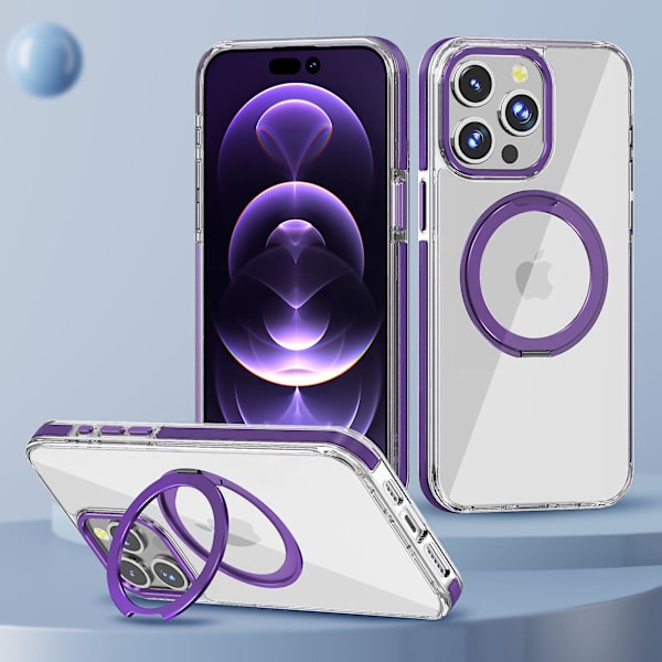 Magnetisk genomskinligt case kompatibelt Iphone 15 Pro med Magsafe stativ Ringhållare Stötsäkert för Iphone 15 Pro case Purple
