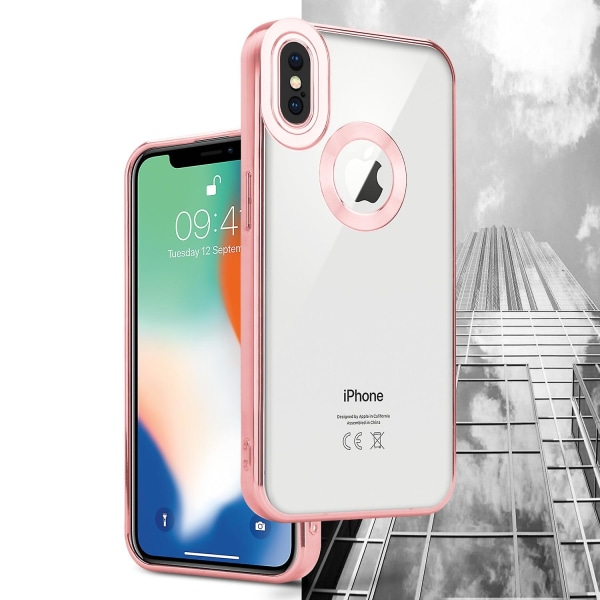 Apple iPhone X / XS Hülle Handy Cover TPU- case - Chrome Look med Kameraskydd Transparent - Pink iPhone X / XS