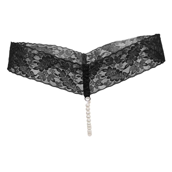 Sexiga Dam Trosor utan gren Skin Spets Strings Underkläder Pärlor Strings Svart Black none
