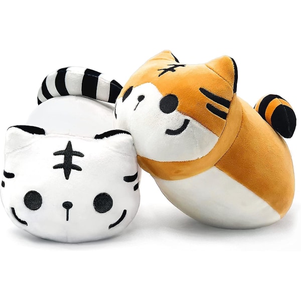 Set, 2 st gosedjur med brun tiger och vit tiger, kreativ dekoration gosiga plyschkuddar 9" för barn, flickor, pojkar (bryn