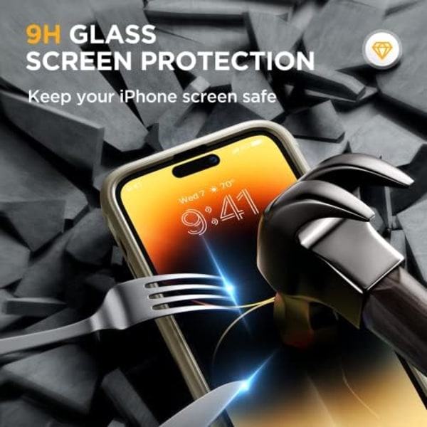 Miracase Glass Series Designad för iPhone 14 Pro Max Case 6,7 tum, [2023 Upgrade] Bumper Case med inbyggd 9H härdat glas Scr Bean Yellow-B