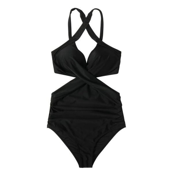 Baddräkter för kvinnor Elegant baddräkt i ett stycke dam baddräkt för att forma magen Dam sexig push-up baddräkt Strandkläder Baddräkt Sexig Halterne black S