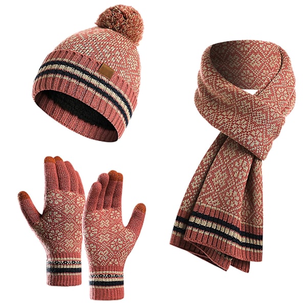 Vinter mössa Scarf Set Dam Slouchy Scarf Varm stickad mössa för utomhusbruk Red
