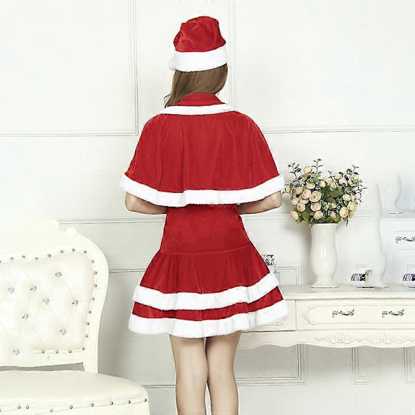 Juldräkt för kvinnor, Mrs Santa Claus-klänning, festkläder, semestercosplay, sammetsdräkt A M
