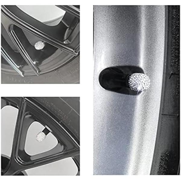 JUSTTOP 4-pack handgjorda Crystal Rhinestone däckventilspindelkapslar, hjuldäcksventil, attraktiv dammtät Bling biltillbehör, Universal för White