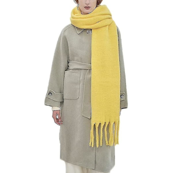 Stor Chunky Scarf Färgglad Cashmere Feel Överdimensionerade halsdukar Filt Mjuk Stor Ullsjal Tjock Vinter Varma Kvinnor Yellow none