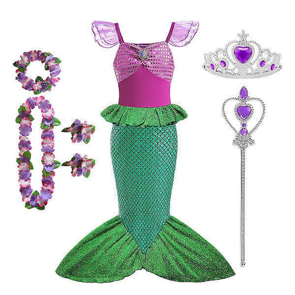 Disney Little Mermaid Ariel Prinsessdräkt Barnklänning För tjejer Cosplay Barn Karneval Födelsedagsfest Kläder Sjöjungfruklänning V 7-8T(size 140) 4pcs Mermaid Set