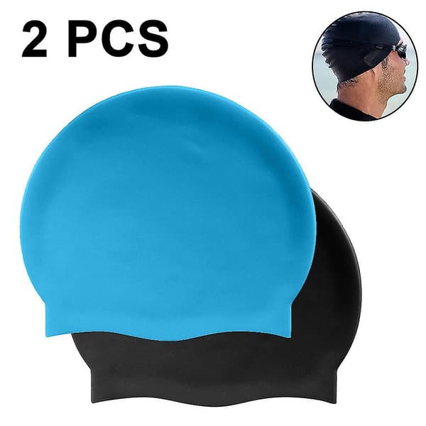 Cap med långa hår - Silikonbadmössor (2-pack), blå+svart