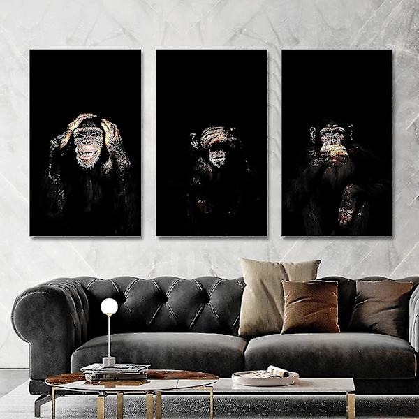 Graffiti Söt 3 Wise Monkey Canvas Målning Färgglad printed affisch och Pri