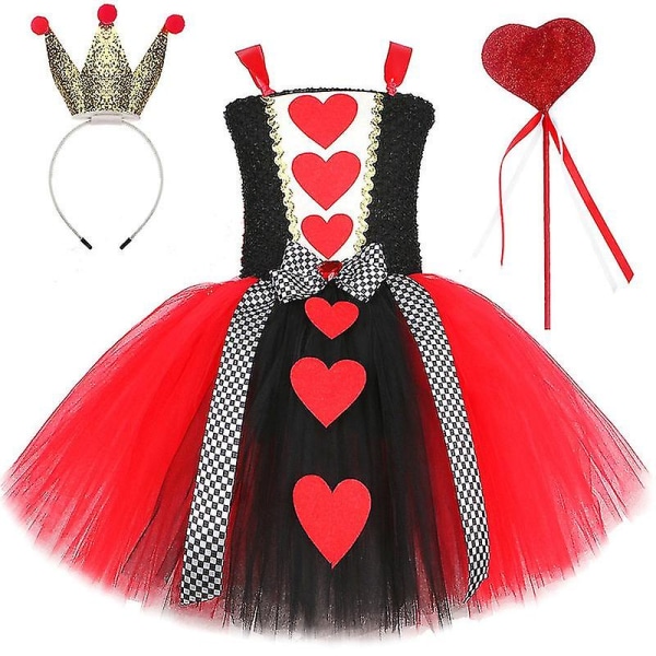 Queen Of Hearts Kostym Tjej Carnival Party Tutu Dress Up Wonderland Röd Queen Cosplay Halloween Kostym För Barn Snygga kläder XL