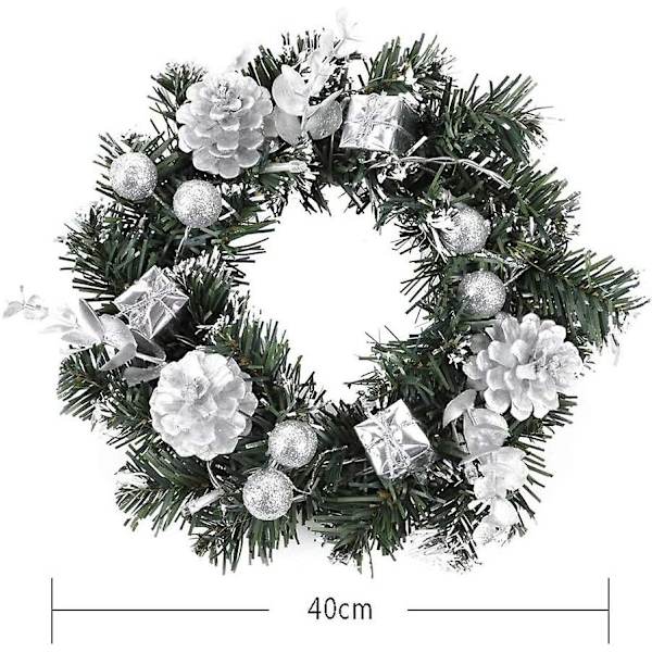 Upplyst julkrans med led-ljus, 40 cm förupplyst dörrkrans med ornament, batteridriven konstgjord krans ytterdörr som hänger null none