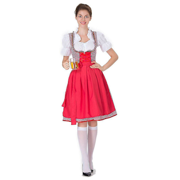 Kvinnors Oktoberfest Dräkt Tysk Dirndl Klänning Kostym Klänning Bayersk Karnevalsfest Red M